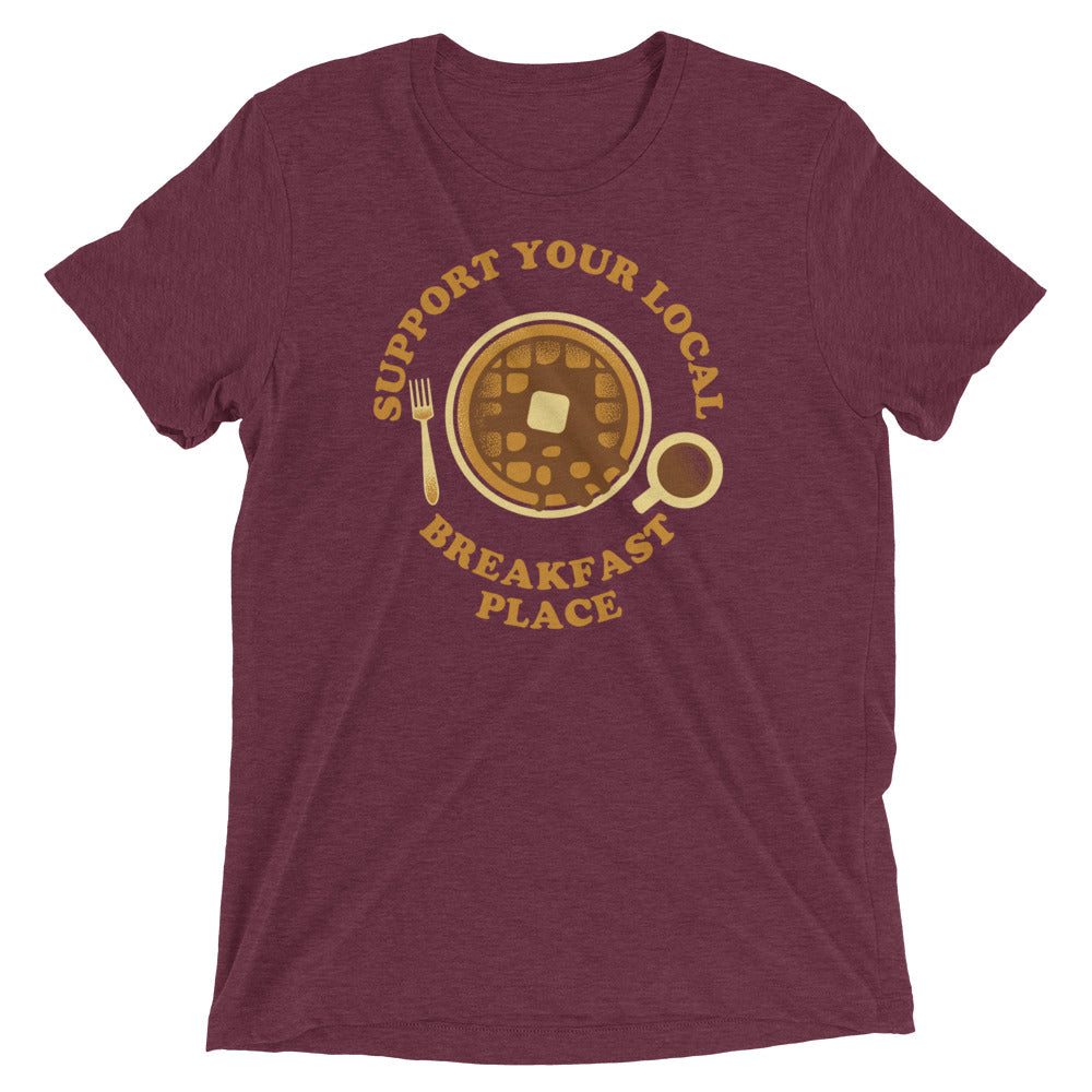 Support Your Local Breakfast Place Men's Tri-Blend Tee Hoodie, Sweatshirt | PureTeeCo.com (Image 3)