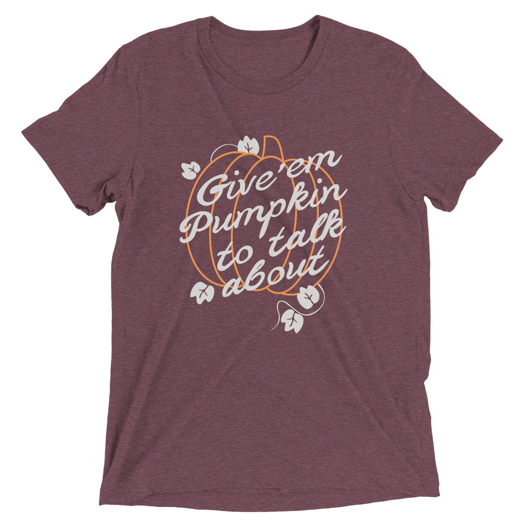 Give 'em Pumpkin To Talk About Men's Tri-Blend Tee Hoodie, Sweatshirt | PureTeeCo.com (Image 4)