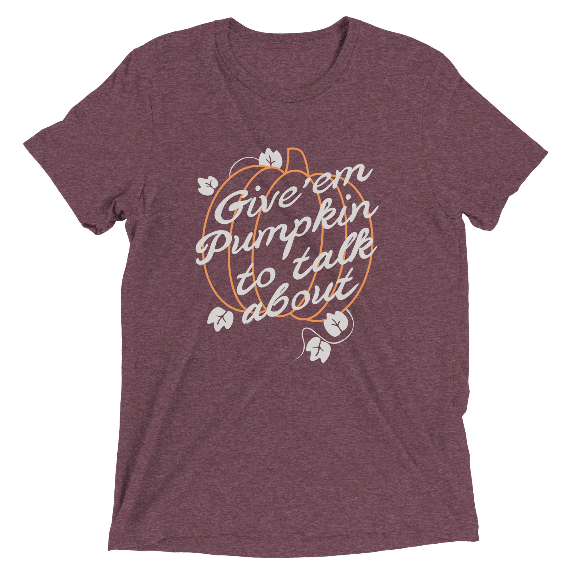 Give 'em Pumpkin To Talk About Men's Tri-Blend Tee Hoodie, Sweatshirt | PureTeeCo.com (Image 4)