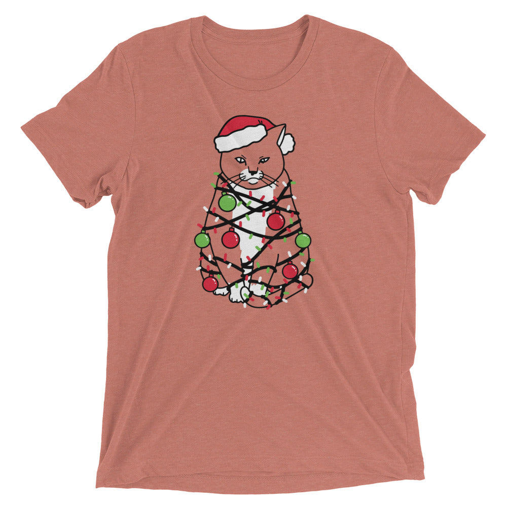 Meowy Christmas Men's Tri-Blend Tee Hoodie, Sweatshirt | PureTeeCo.com (Image 3)
