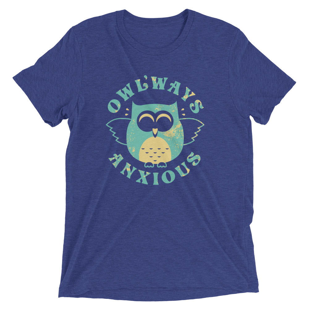 Owlways Anxious Men's Tri-Blend Tee Hoodie, Sweatshirt | PureTeeCo.com (Image 3)