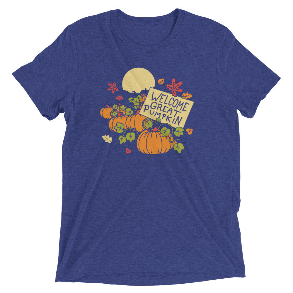 Welcome Great Pumpkin Men's Tri-Blend Tee Hoodie, Sweatshirt | PureTeeCo.com (Image 4)