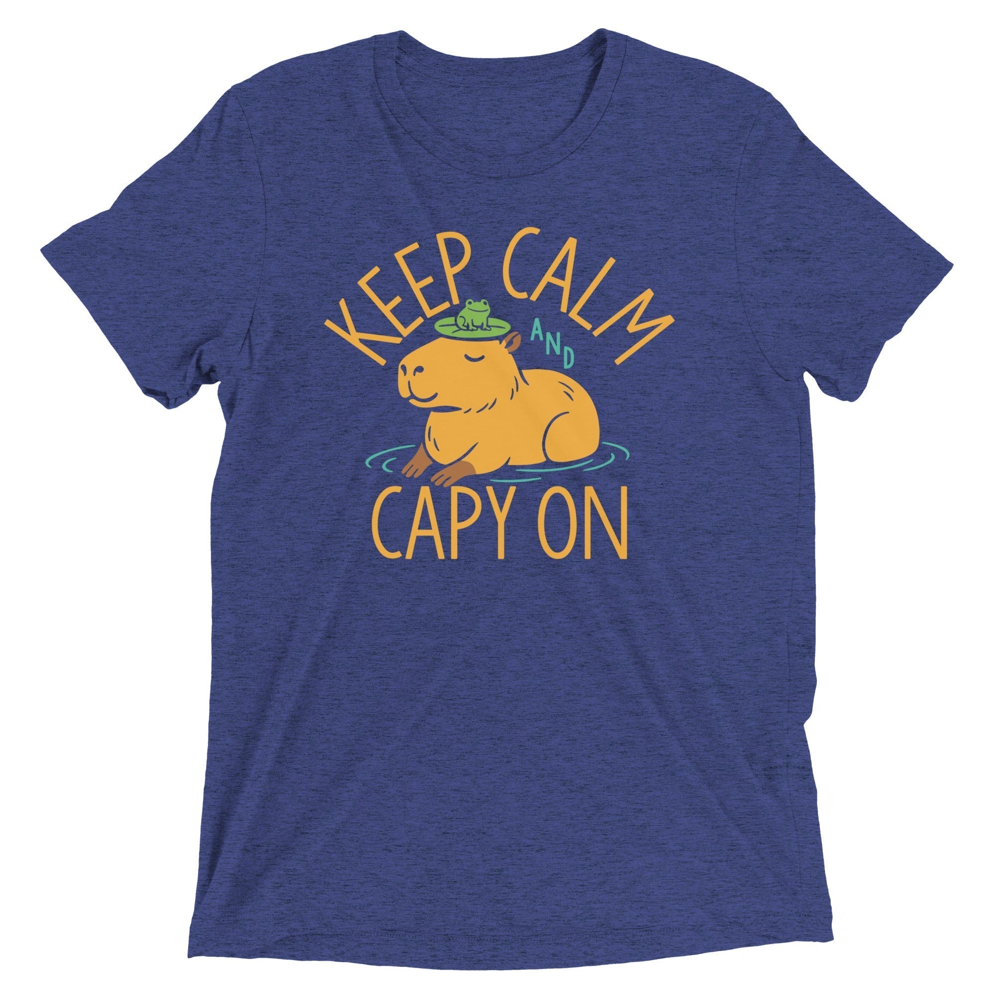 Keep Calm And Capy On Men's Tri-Blend Tee Hoodie, Sweatshirt | PureTeeCo.com (Image 1)