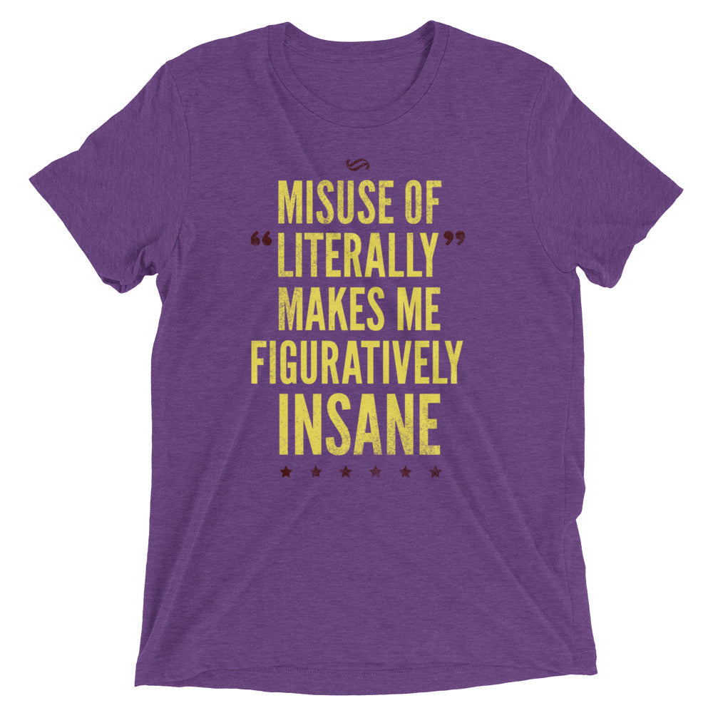 Misuse of Literally Makes Me Figuratively Insane Men's Tri-Blend Tee Hoodie, Sweatshirt | PureTeeCo.com (Image 2)
