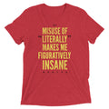 Misuse of Literally Makes Me Figuratively Insane Men's Tri-Blend Tee Hoodie, Sweatshirt | PureTeeCo.com (Image 1)