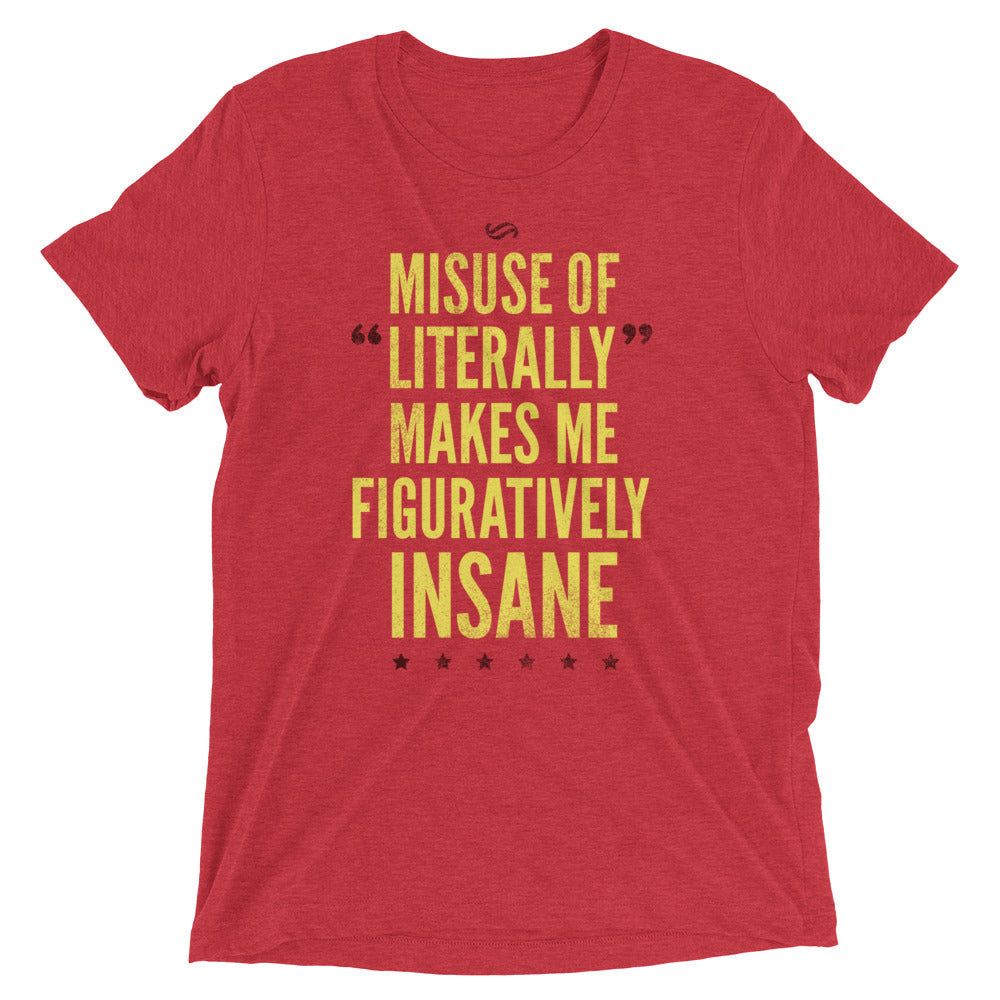 Misuse of Literally Makes Me Figuratively Insane Men's Tri-Blend Tee Hoodie, Sweatshirt | PureTeeCo.com (Image 1)