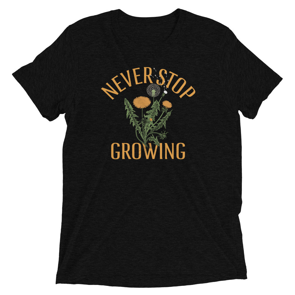 Never Stop Growing Men's Tri-Blend Tee Hoodie, Sweatshirt | PureTeeCo.com (Image 1)