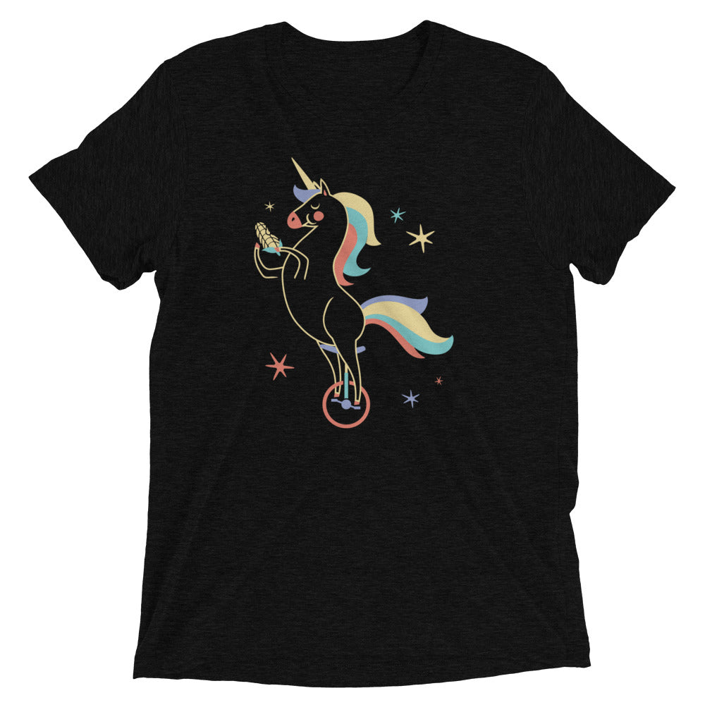 Unicycling Unicorn With Corn Men's Tri-Blend Tee Hoodie, Sweatshirt | PureTeeCo.com (Image 2)