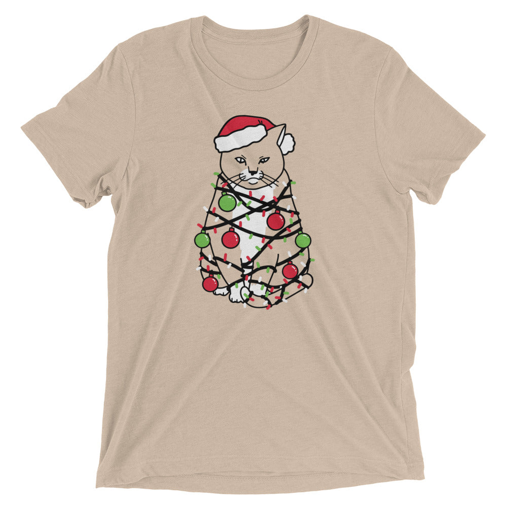 Meowy Christmas Men's Tri-Blend Tee Hoodie, Sweatshirt | PureTeeCo.com (Image 4)