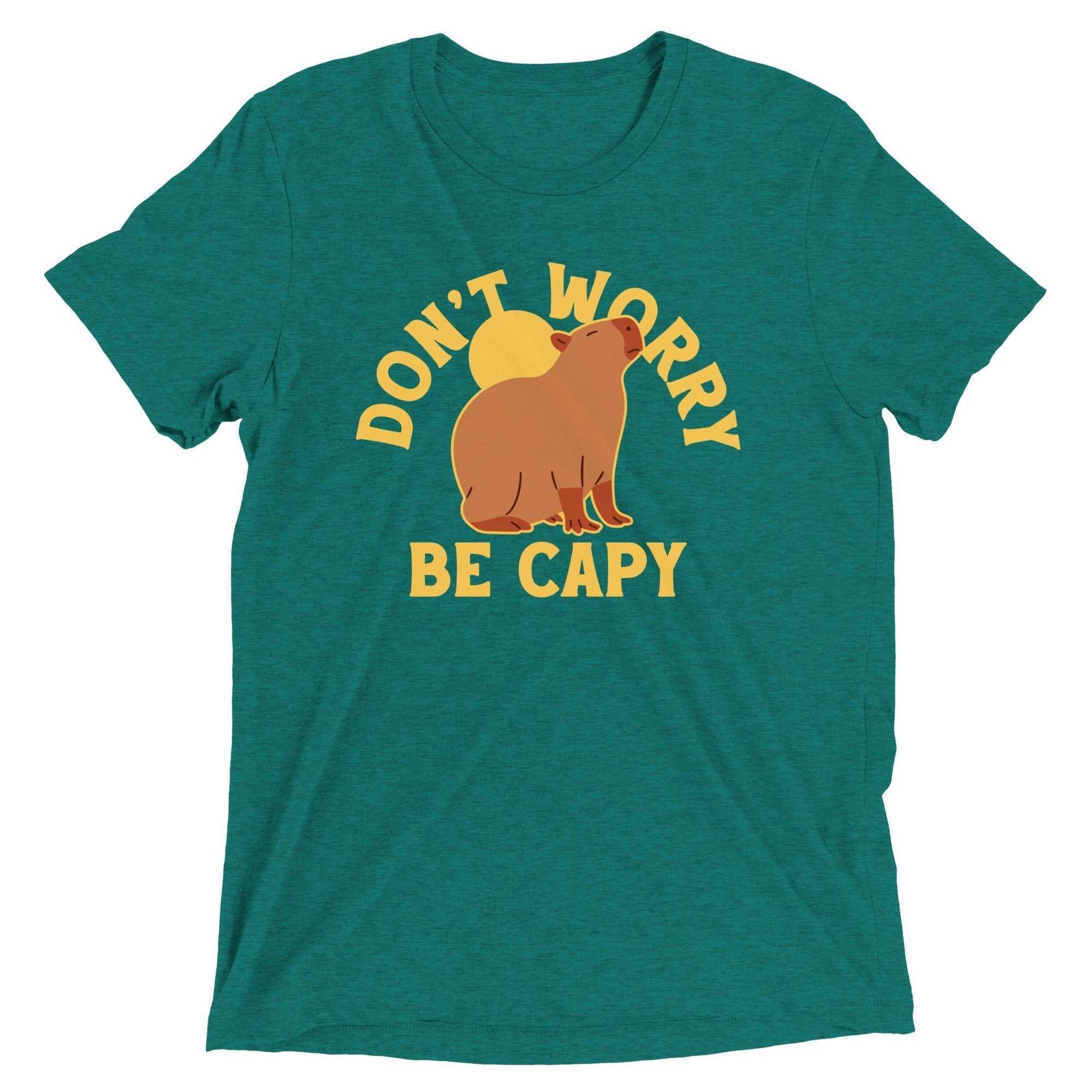 Don't Worry Be Capy Men's Tri-Blend Tee Hoodie, Sweatshirt | PureTeeCo.com (Image 3)