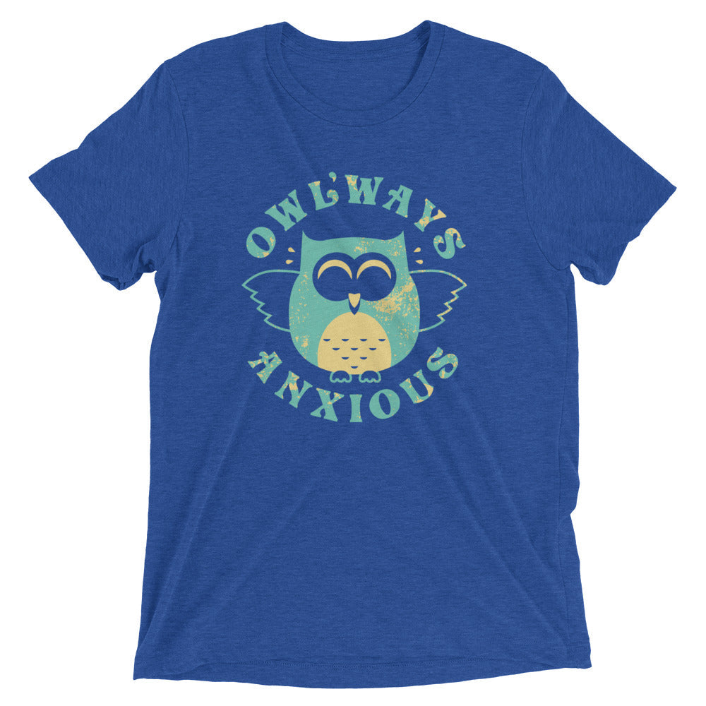 Owlways Anxious Men's Tri-Blend Tee Hoodie, Sweatshirt | PureTeeCo.com (Image 1)
