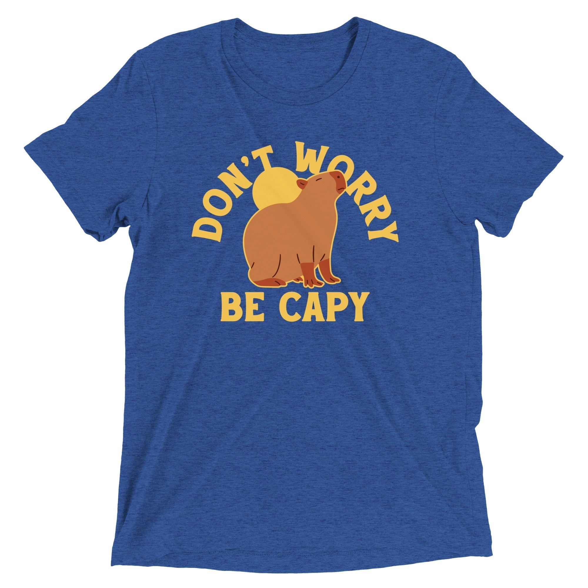 Don't Worry Be Capy Men's Tri-Blend Tee Hoodie, Sweatshirt | PureTeeCo.com (Image 2)