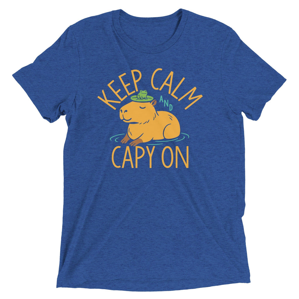 Keep Calm And Capy On Men's Tri-Blend Tee Hoodie, Sweatshirt | PureTeeCo.com (Image 5)
