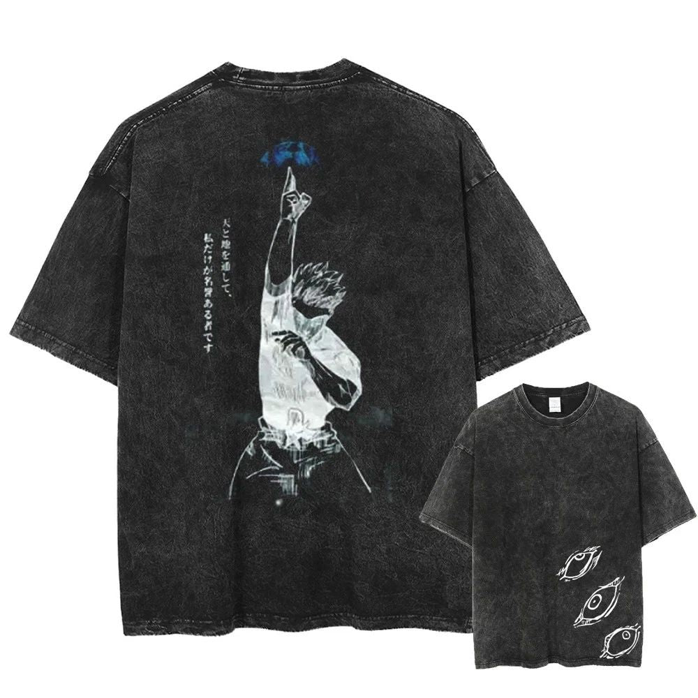 Gojo Satoru Jujutsu Kaisen T-Shirt Unisex Vintage Washed Oversized Tee S–XXL
