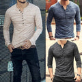 Men's Muscle T-Shirt Slim Fit Tee Long Sleeve V Neck Tops Casual Button Blouse