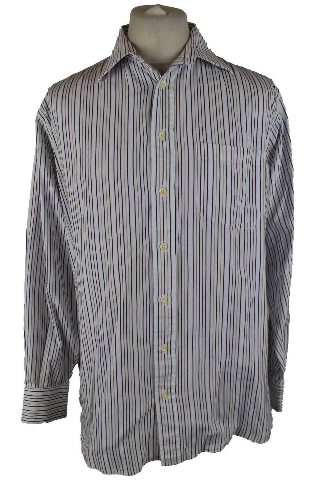 BURBERRYS White Long Sleeve Shirt Mens 100% Cotton Imported Fabric Striped