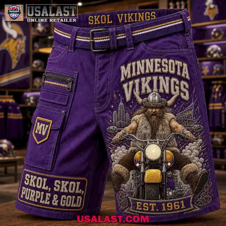Minnesota Vikings Skol Skol Purple & Gold Est 1961 Men Cargo Short