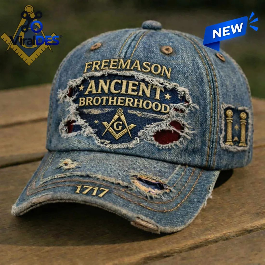 Freemason Ancient Brotherhood Distressed Denim Cap