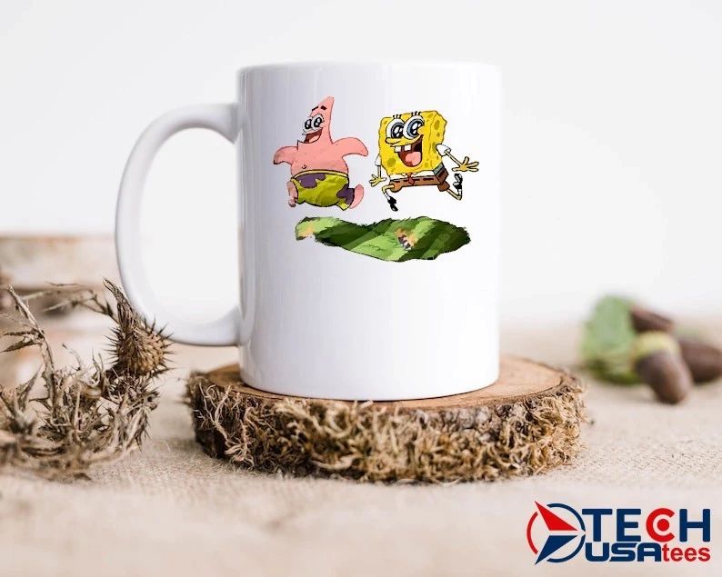 Sponge SquarePants and Patrick Star running funny graphic shirt