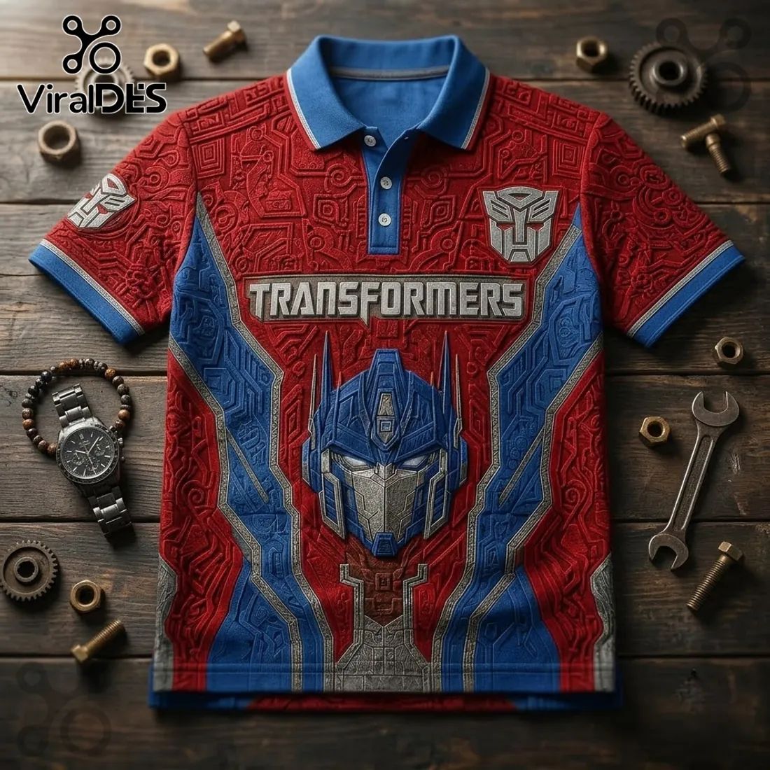 Optimus Prime Cyber Robot Red and Blue Polo Shirt