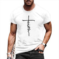 T Shirt Men Faith Cross White Short Sleeve T-Shirts Silky Graphic Fashion Casual