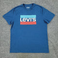 Levi's Shirt Men's Medium Blue Logo Graphic Short Sleeve Pullover Stretch Adult