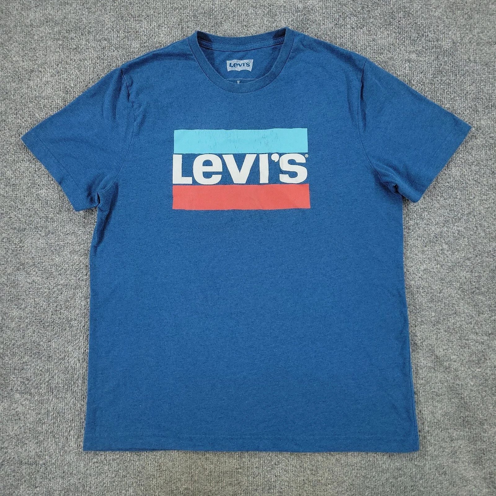 Levi's Shirt Men's Medium Blue Logo Graphic Short Sleeve Pullover Stretch Adult