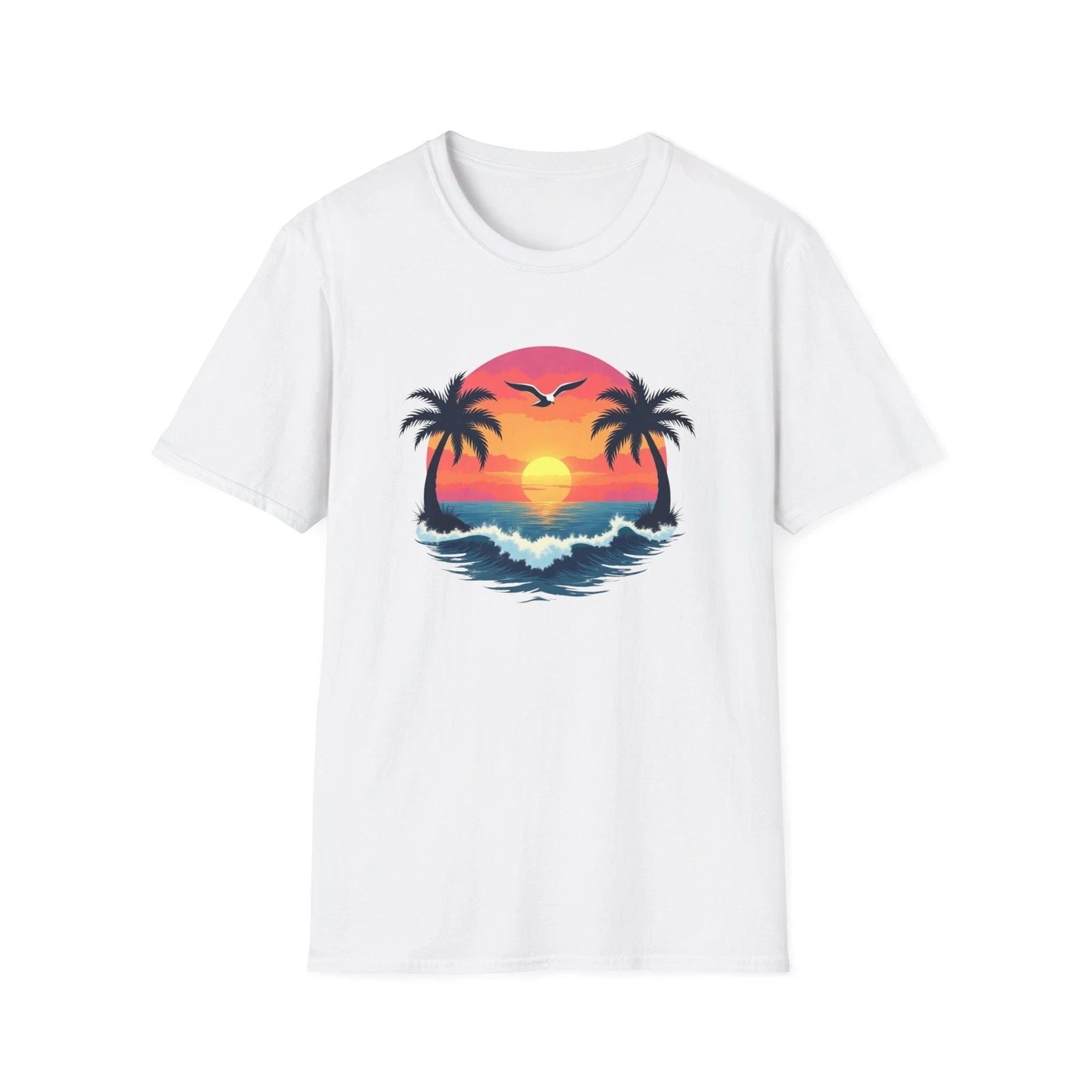 Tropical Sunset Palm Trees T-Shirt | Beach Wave Sun Scene