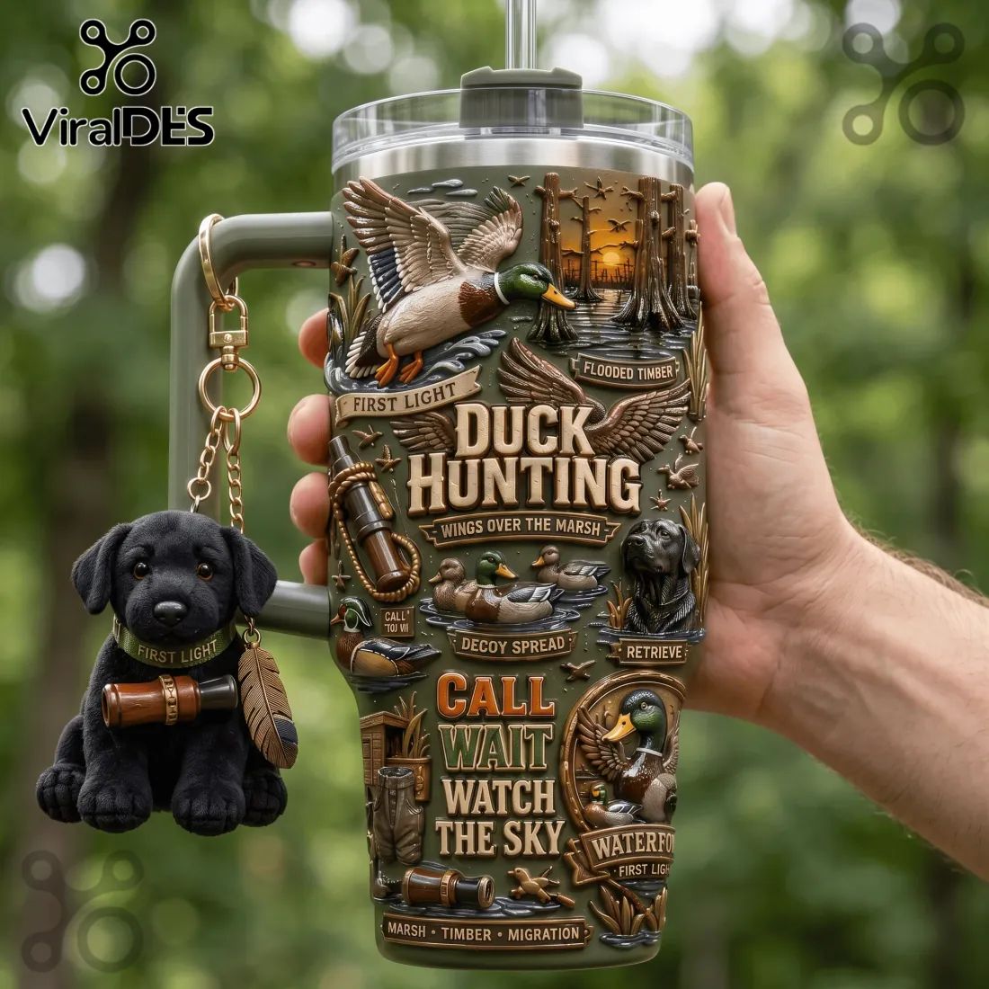 Duck Hunting Flooded Timber 40oz Handle Tumbler