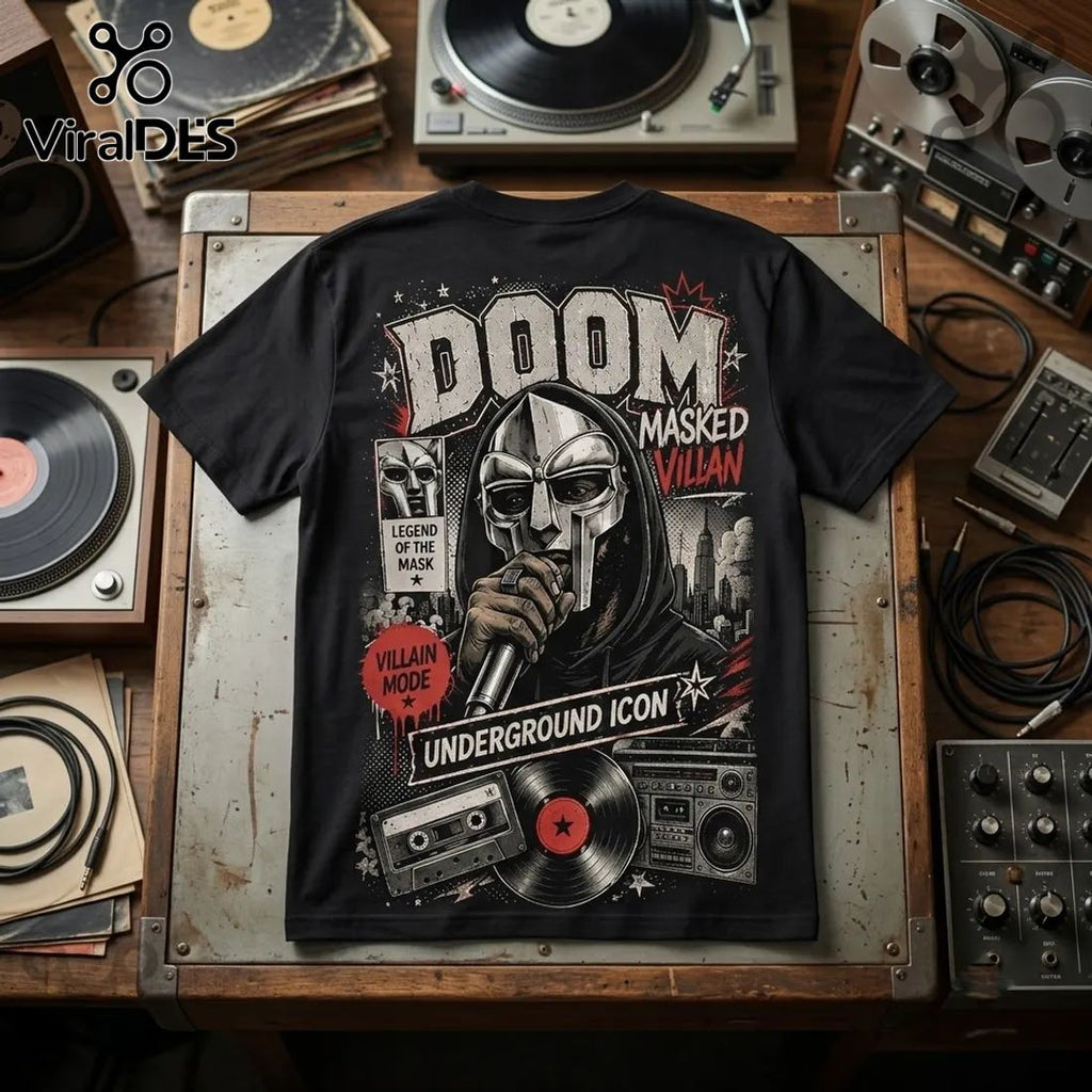 MF DOOM Masked Villain Hip Hop Black T-Shirt