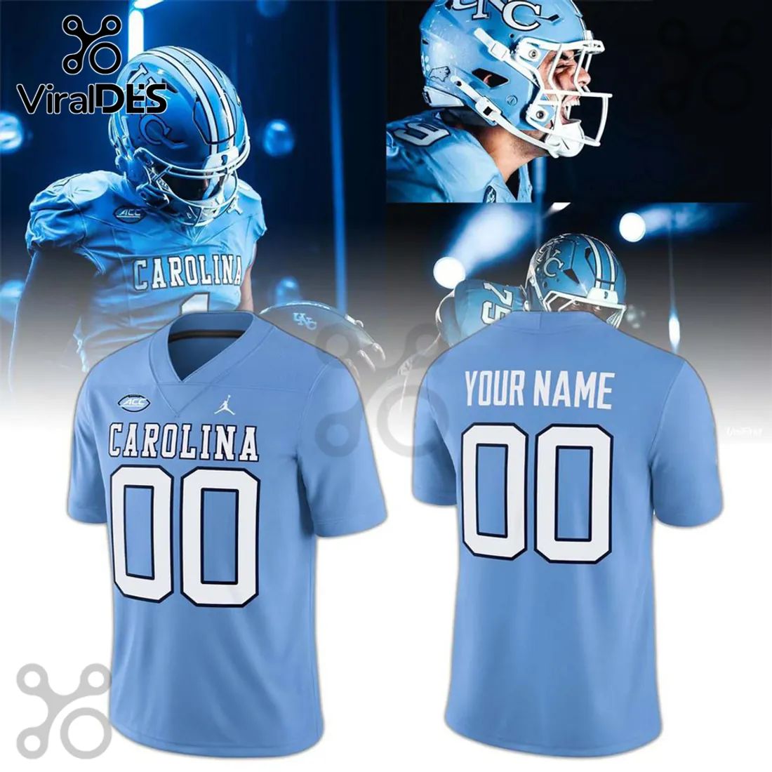 North Carolina Tar Heels Light Blue Custom Football Jersey
