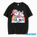 Santa Riding Unicorn Rainbow Clouds Christmas Tshirts Sweater
