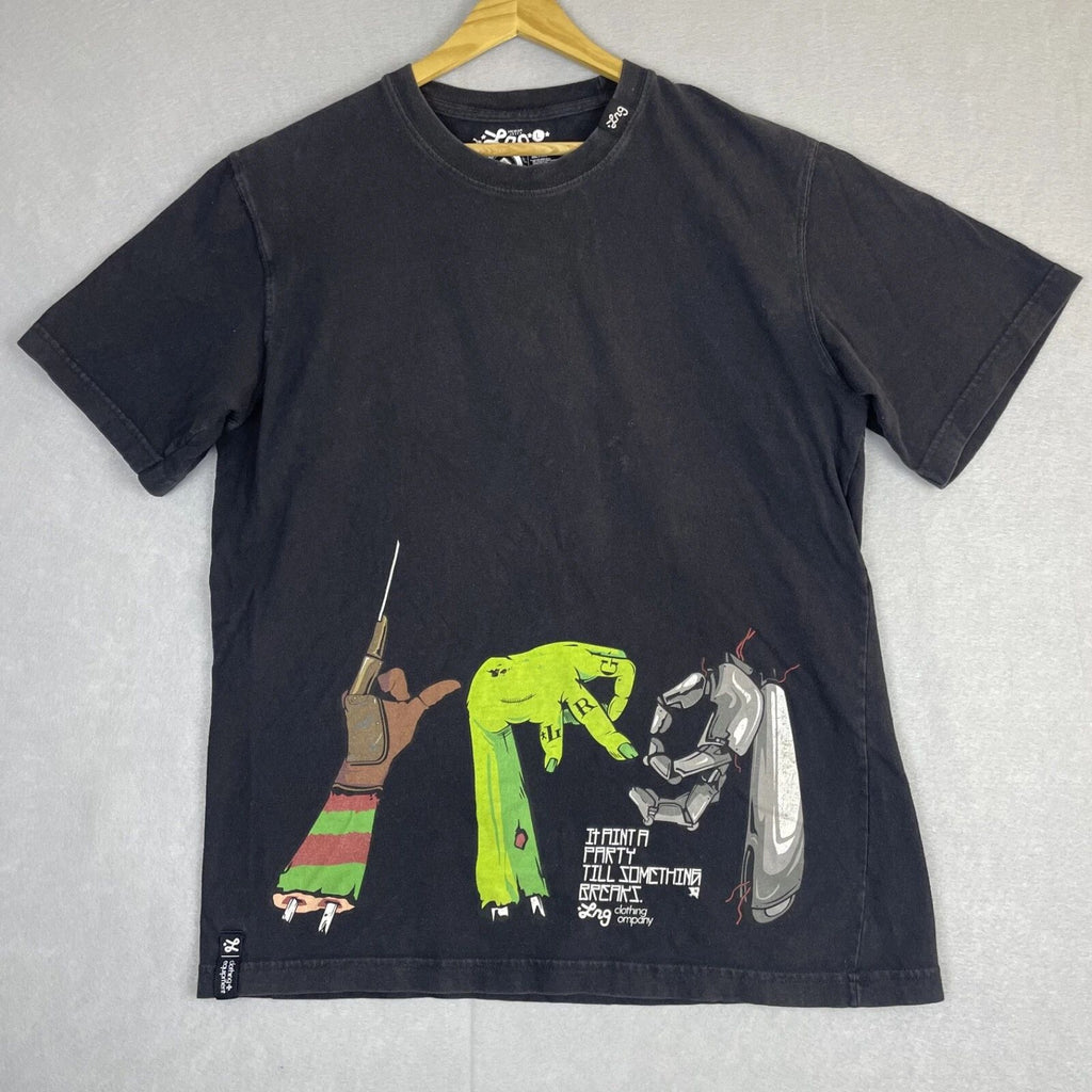 Vintage LRG T-Shirt Mens L Black Graffiti Art Tee Distressed Bleach Stain Rare