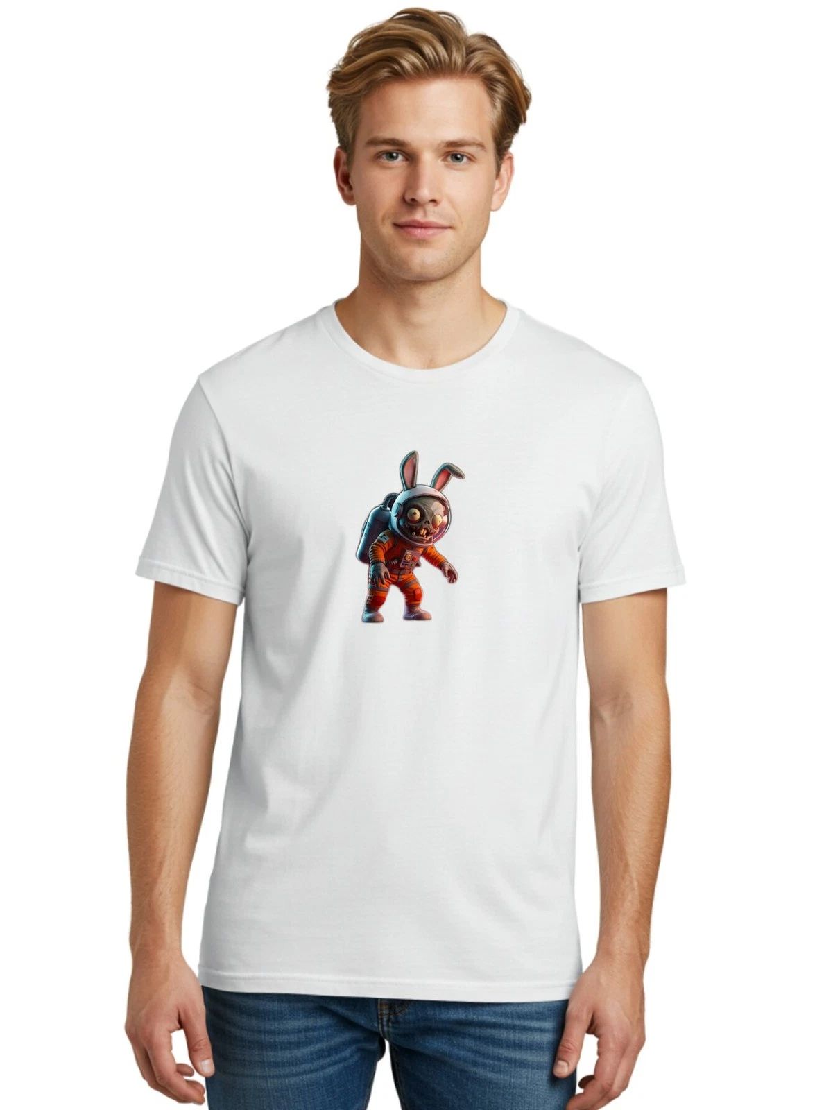 Astronaut-Rabbit Mens Graphic Tee, 100% Cotton, Casual Summer Wear