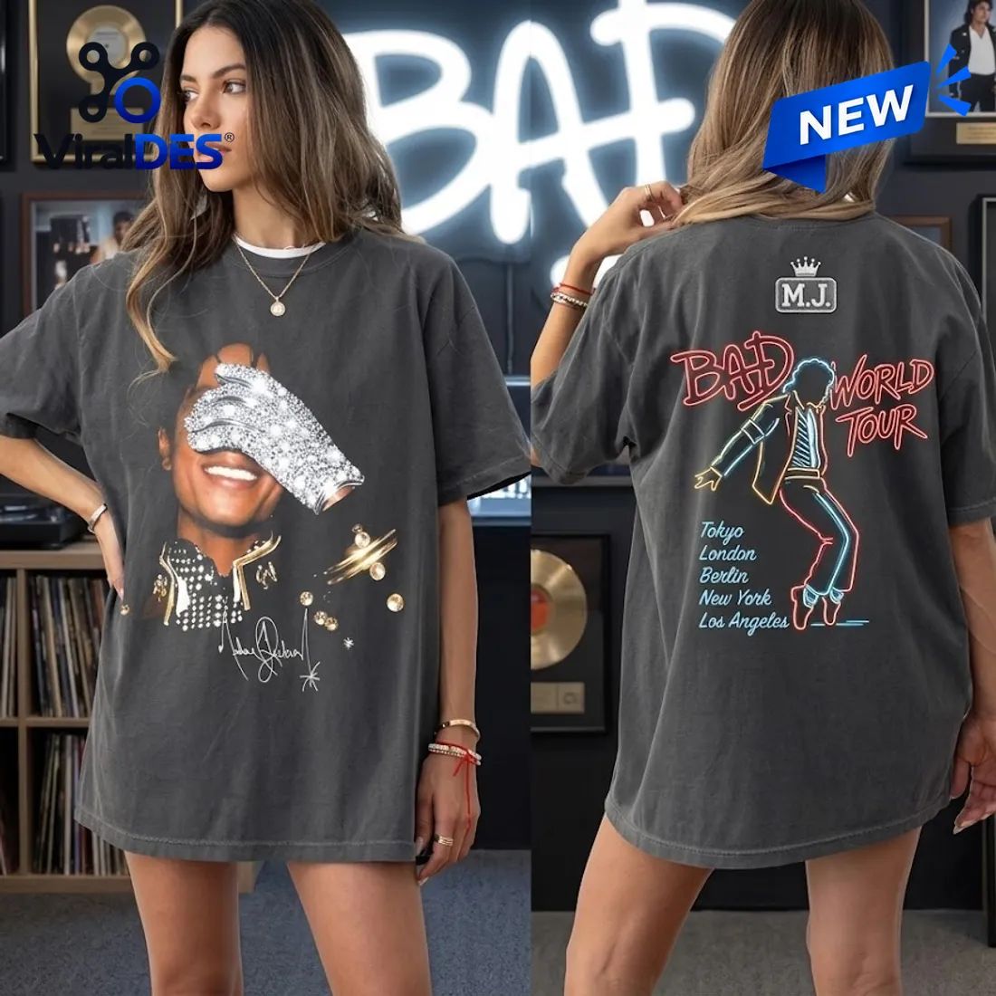 Michael Jackson Bad World Tour Charcoal Grey Shirt