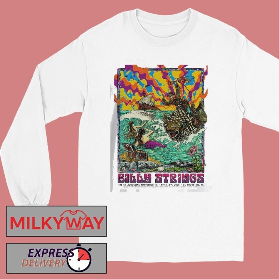 Billy Strings St. Augustine Florida 2026 All Date Gig Poster At The St. Augustine Amphitheatre From April 2 To 4 2026 The Man Riding The Puffers Art T-Shirt