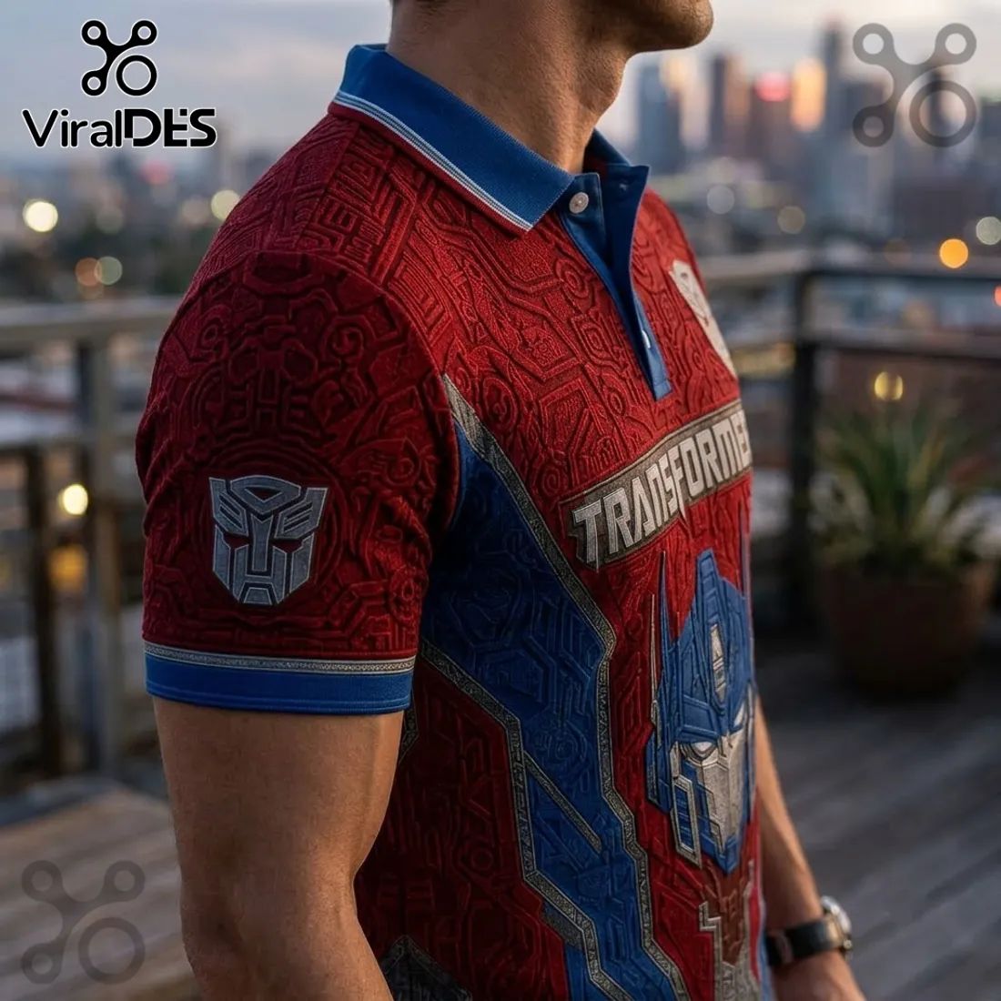 Optimus Prime Cyber Robot Red and Blue Polo Shirt