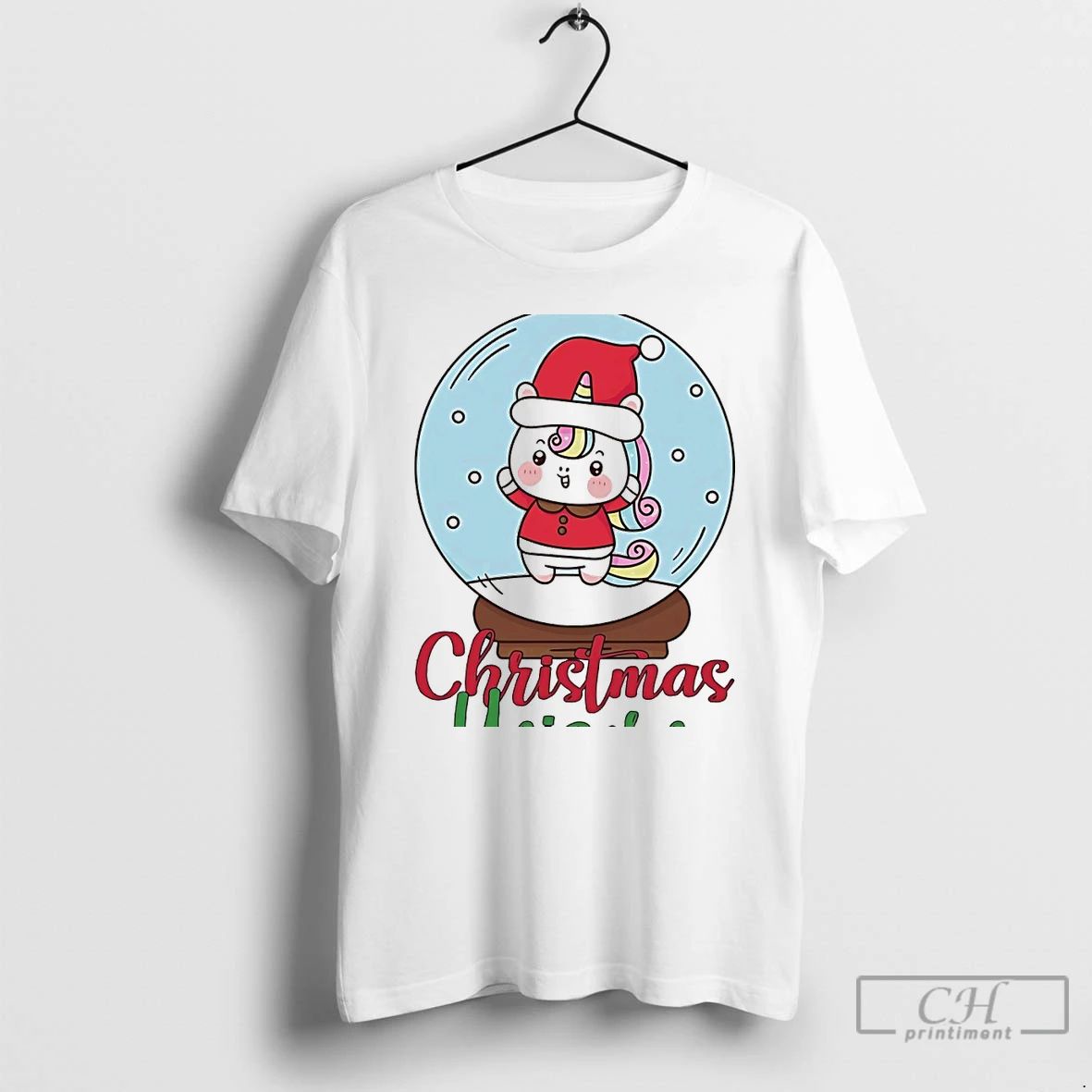 Classic Christmas Unicorn Snow Globe Holiday Magic White T Shirts