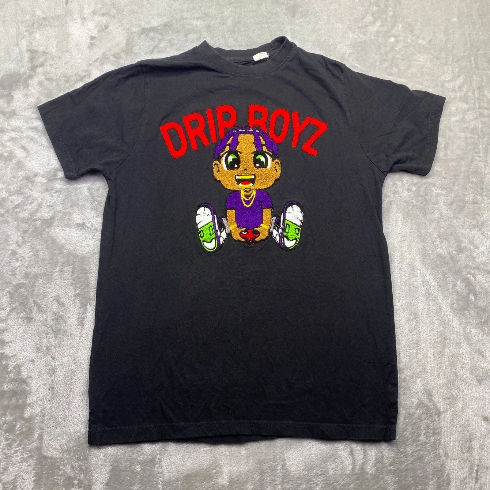 FWRD Denim Drip Boyz Chenille Patch Graphic T-Shirt Black Mens Large Street