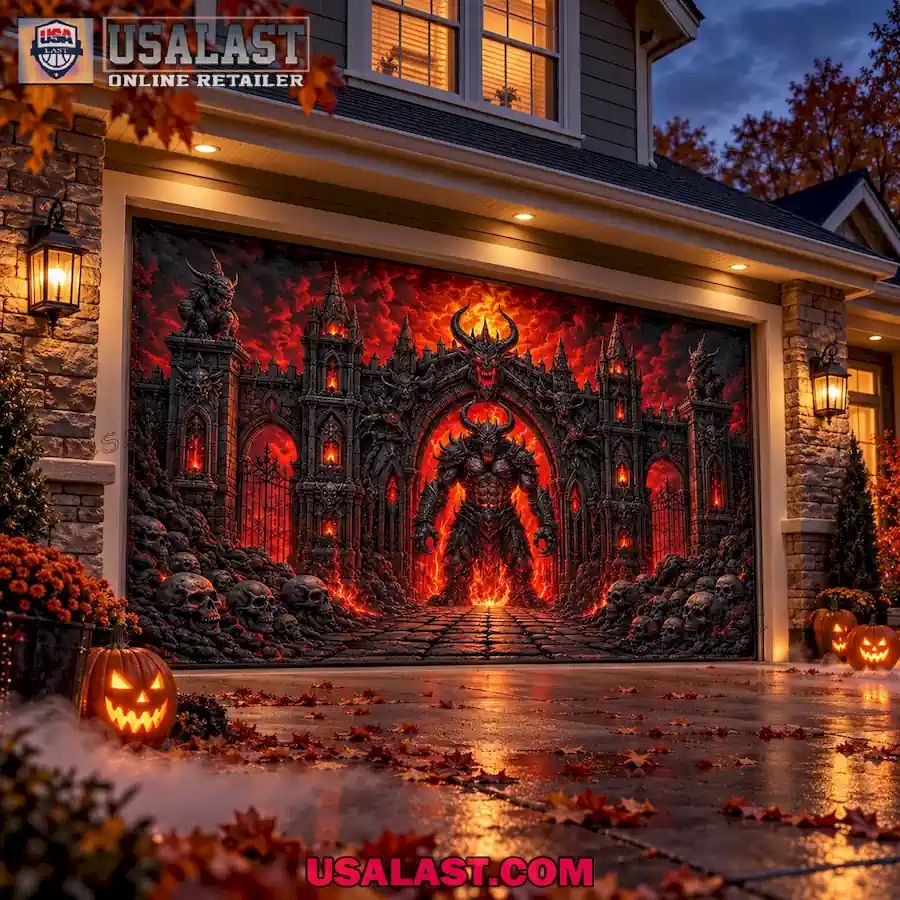 Hellfire Demon Gate Halloween Garage Door Banner