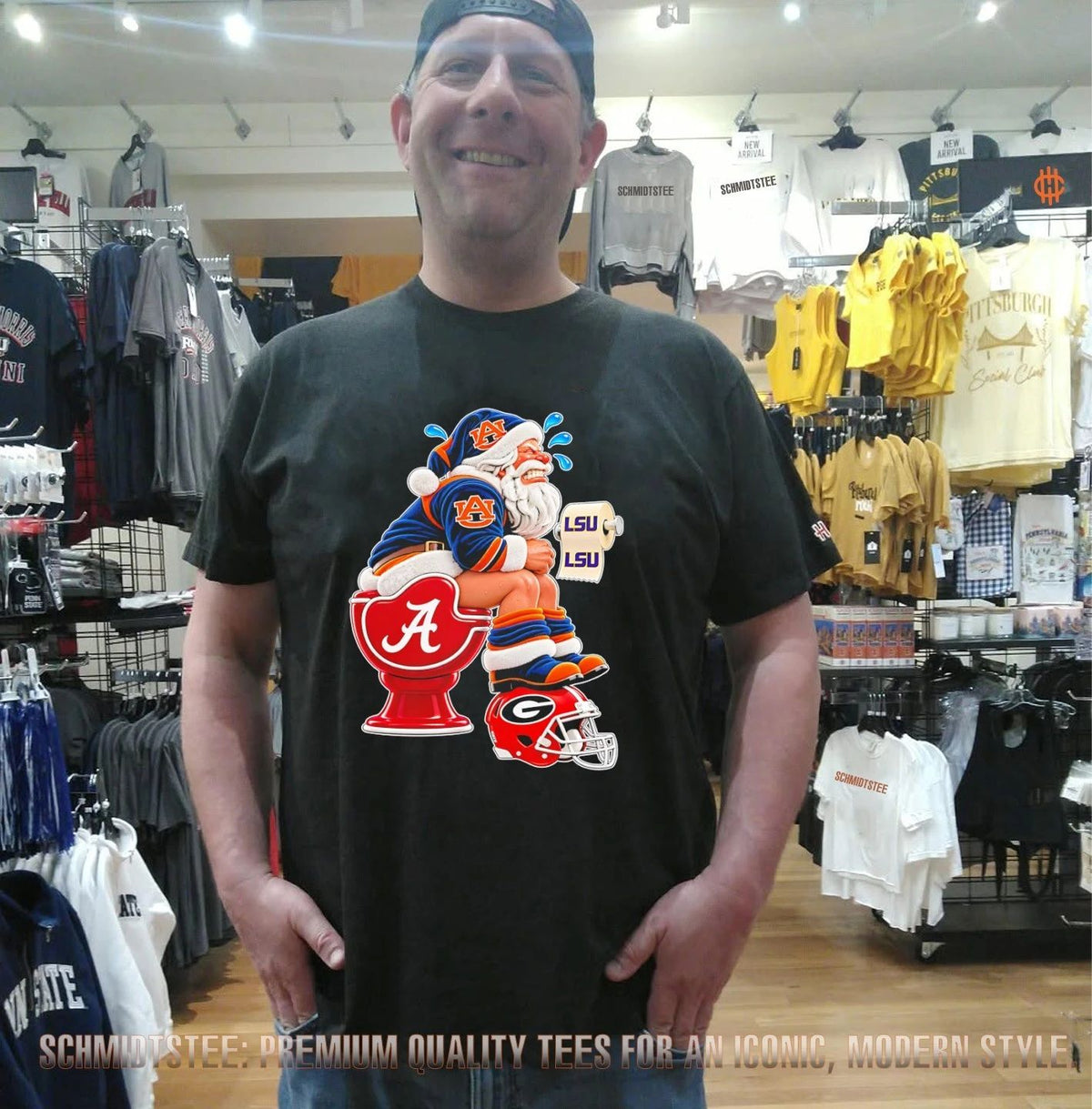 Auburn Santa Claus on Alabama Toilet with LSU Toilet Paper and Georgia Helmet shirt