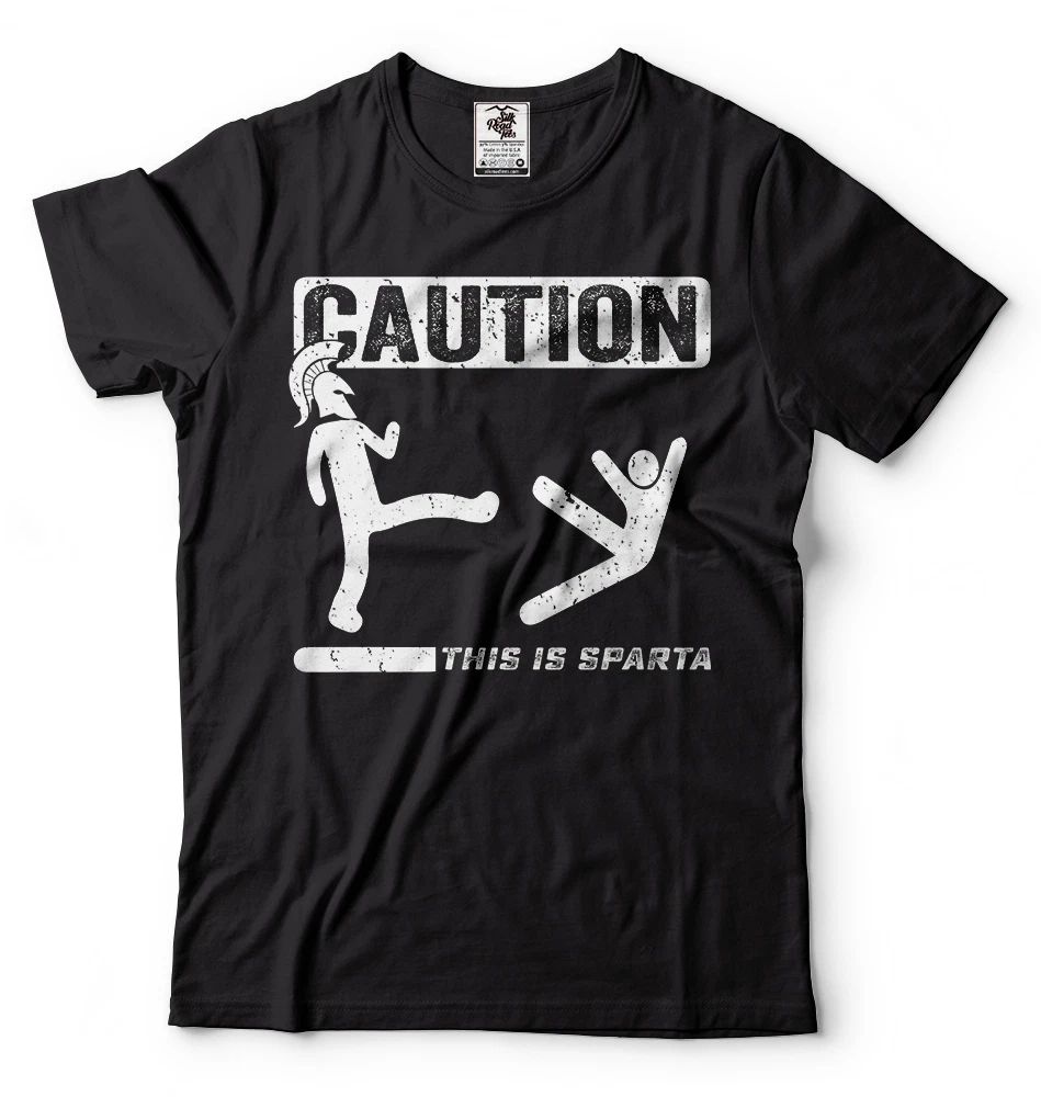 Caution This Is Sparta Cool T-shirt Funny Tee Shirt Spartan T-shirts Gym T-shirt