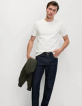 Marks & Spencer Mens Cotton Short sleeved Crew Striped T-shirt in Ivory - M&S
