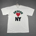 Oregon Loves New York Shirt Mens Large White Graphic Travel Gift Made USA Heavy
