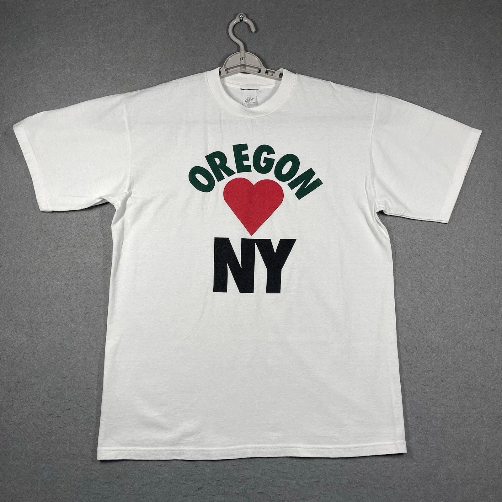 Oregon Loves New York Shirt Mens Large White Graphic Travel Gift Made USA Heavy