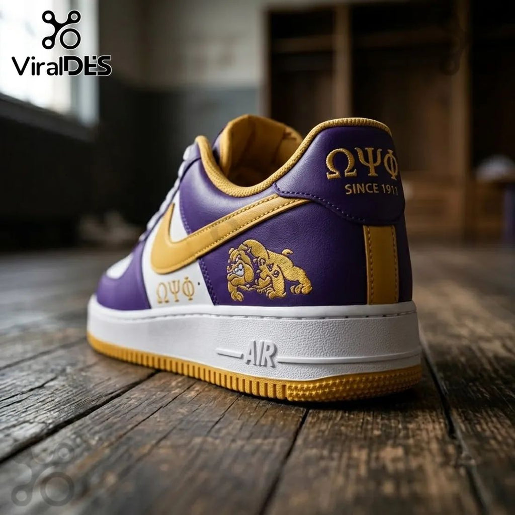 Omega Psi Phi Purple and Gold Premium Air Force 1 Shoes