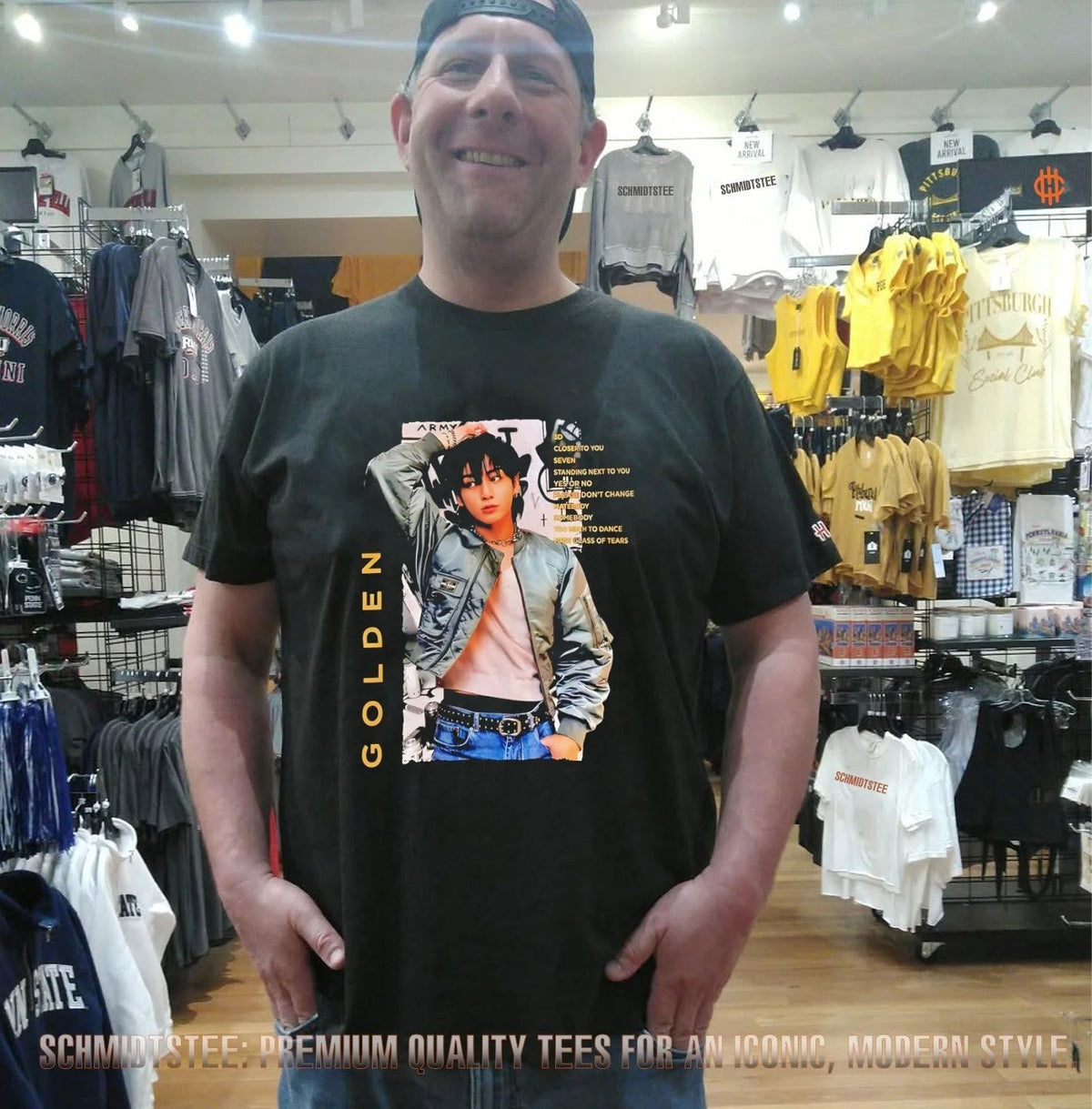 Jin Wearing A Jungkook BTS Golden shirt