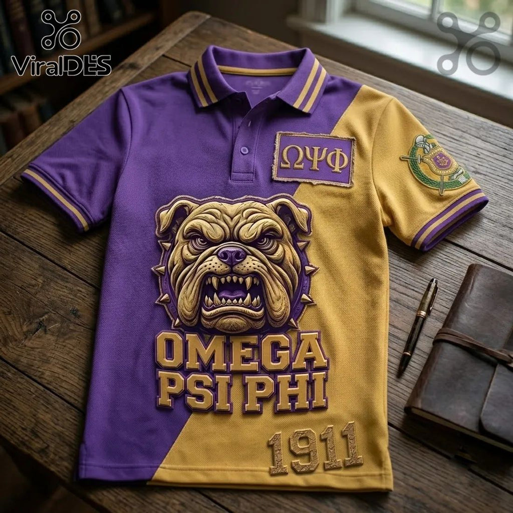 Omega Psi Phi Two-Tone Bulldog Polo Shirt