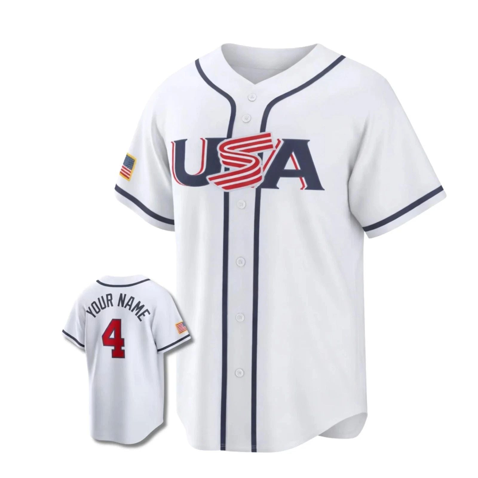 Custom USA Baseball Jersey Personalized Name Number Button Front Shirt S-5XL