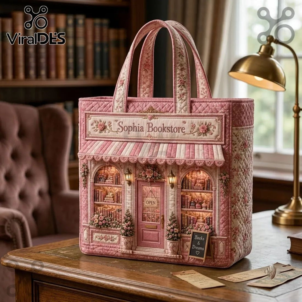 Sophia Bookstore Pink Quilted Book Lover Tote Bag